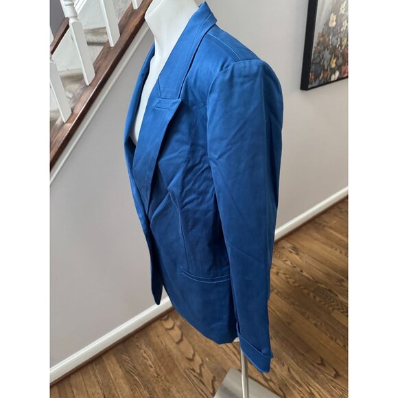 Lafayette 148 New York Blue Stretch Cotton Blazer Jacket Size 14 - Picture 2 of 3